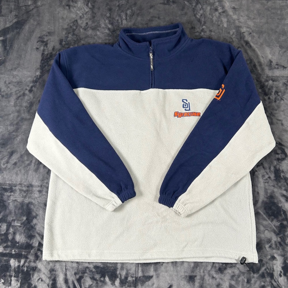 Active Syracuse Orange Fleece Pullover Mens 2XL Blue Cream Quarter Zip 3314